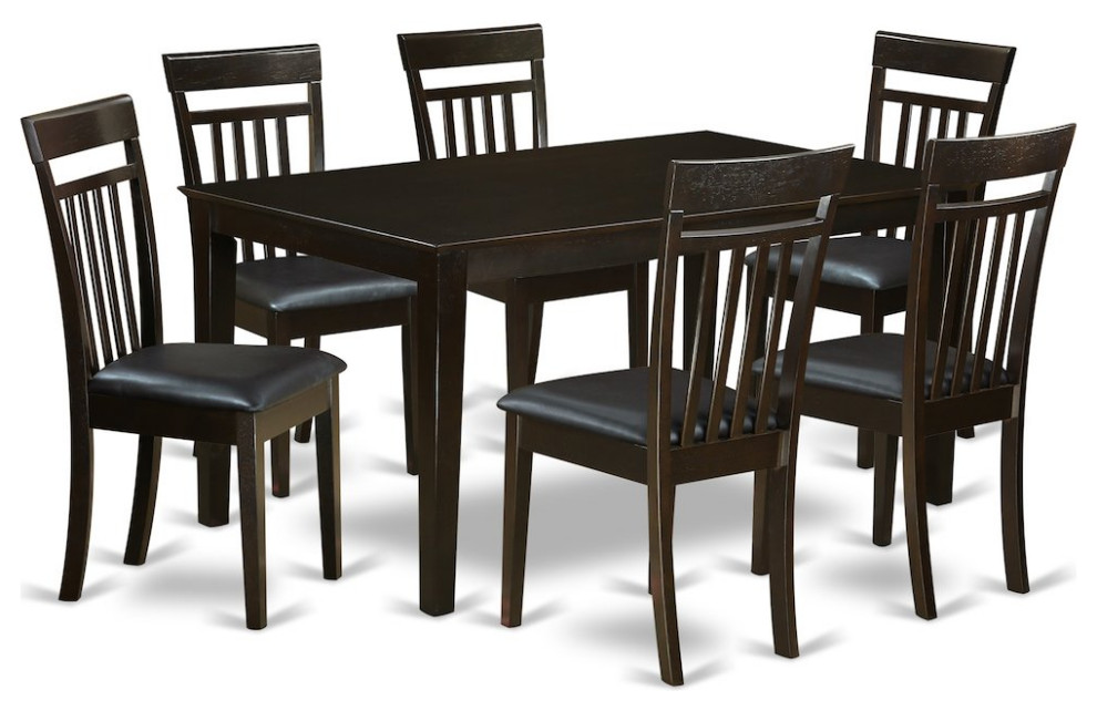 7-Piece Dining Room Table and 6 Chairs, Cappuccino
