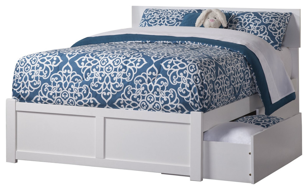 Classic Full Platform Bed, Adjustable Headboard and Side Storage