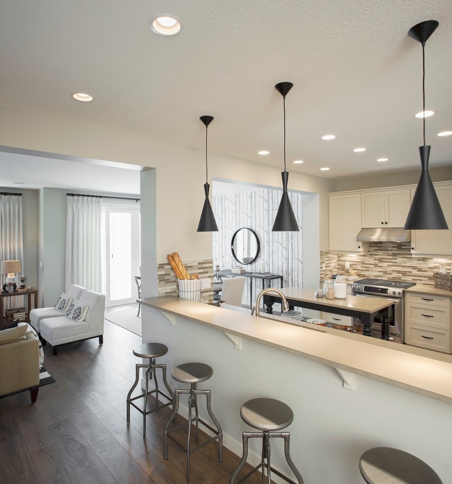 Contemporary kitchen in Edmonton with stainless steel appliances.