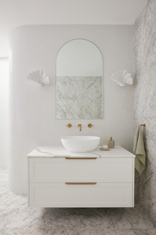 Elegance Redefined: Marble Floor and Wall Tiles in an All-White Bathroom
