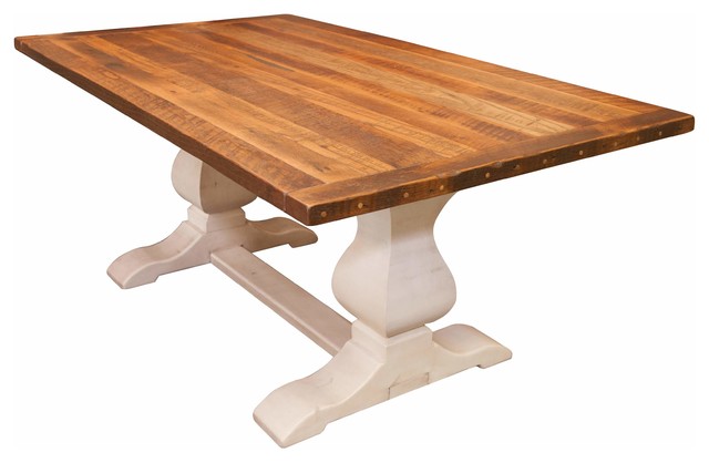 Avon Dining Table Reclaimed Wooden Top White Trestle Base