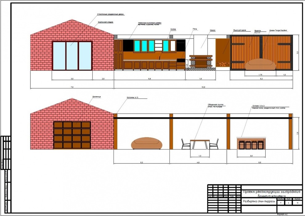 Дизайе интерьера террасы загородного банного комплекса
