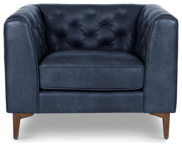 Poly and Bark Essex Lounge Chair, Midnight Blue Midcentury Armchairs And Accent Chairs by