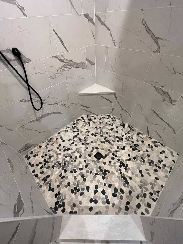 Modern Bathroom with Dual Vanities and Walk-In Shower