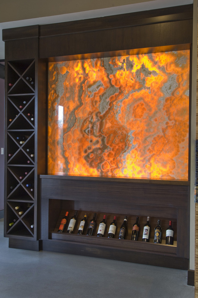This is an example of a modern wine cellar in Tampa.
