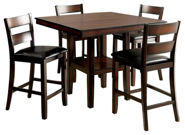 Furniture of America Berkshire Wood 5-Piece Counter Dining Set in Brown ...