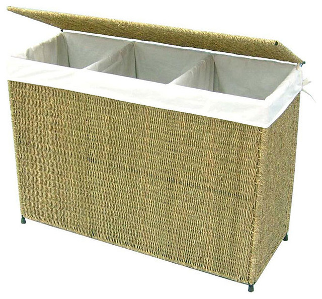 America Basket Company Woven Seagrass Lined 3-section Full-load Hamper
