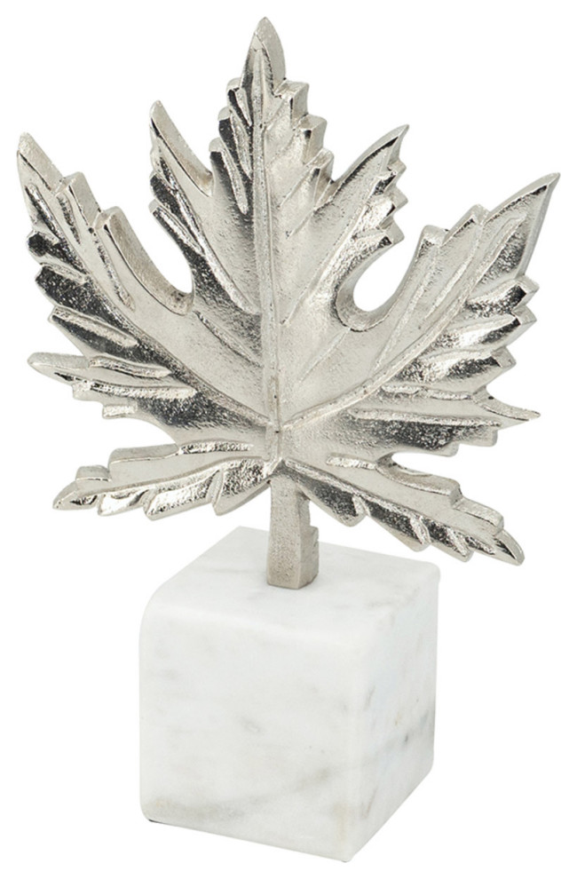 Leaf Sculpture, Silver/White Contemporary Decorative Objects And