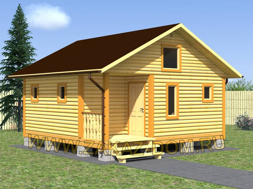 Проект одноэтажной бани из бруса (6х6 м) : Б-102