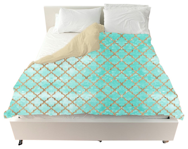 Oliver Gal Arabesque Turquoise And Gold Duvet Cover