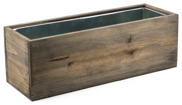 Natural Wood Window Box Planter With Zinc Liner - Rustic ...