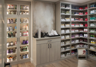 Floor to Ceiling Lighted Shoe Cabinets - Transitional - Closet