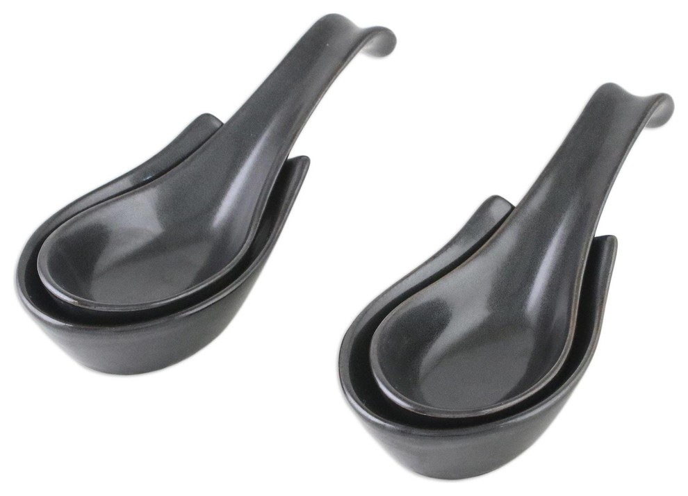 Novica Subtle Flavor Ceramic Spoons With Rests, Set of 2