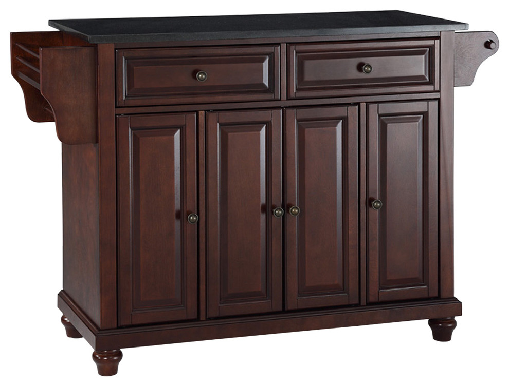 Cambridge Solid Black Granite Top Kitchen Island Traditional