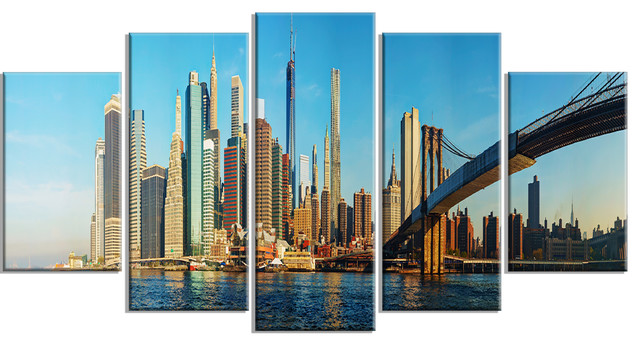"New York City With Brooklyn Bridge" Metal Wall Art - Contemporary