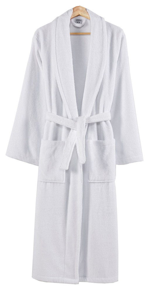 Marseille Fabric Bathrobe With Shawl Collar, Small, White