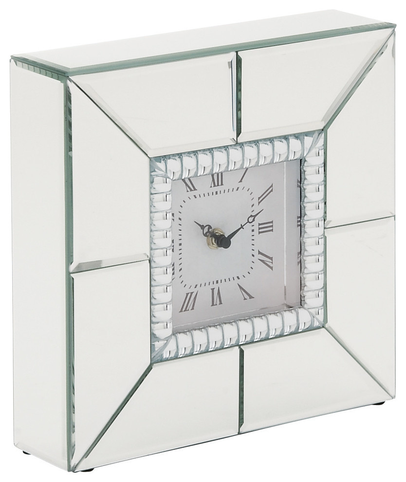 Modern Reflections Wood Mirror Table Clock, MultiColor Desk And