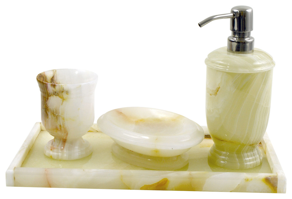 White Onyx elegant Bathroom Accessory Set with Vanity Tray