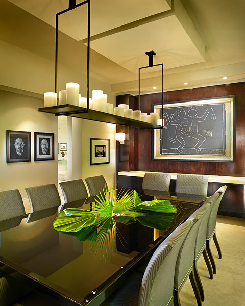Inspiration for a large contemporary separate dining room in Miami with beige walls.