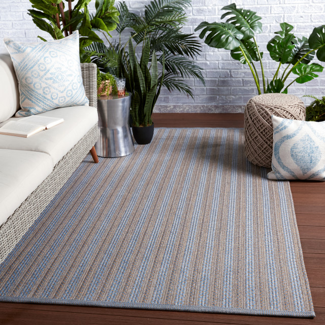 Jaipur Living Topsail Indoor/ Outdoor Striped Area Rug, Light Blue/Taupe, 4'x6'