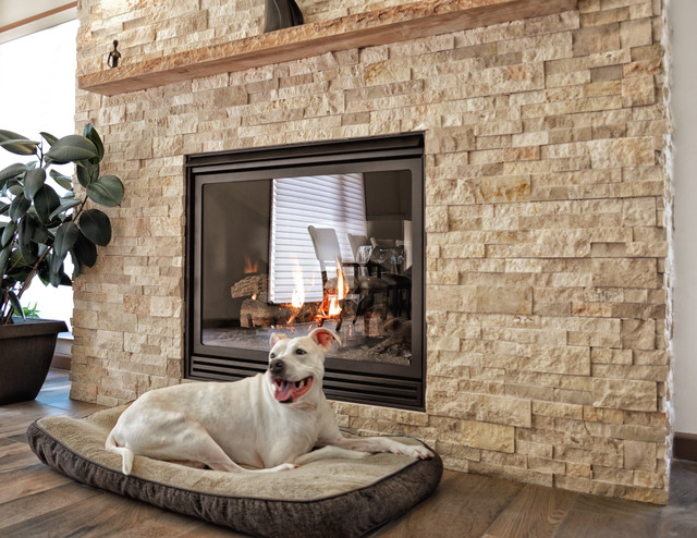 Stone fireplace contemporary-living-room
