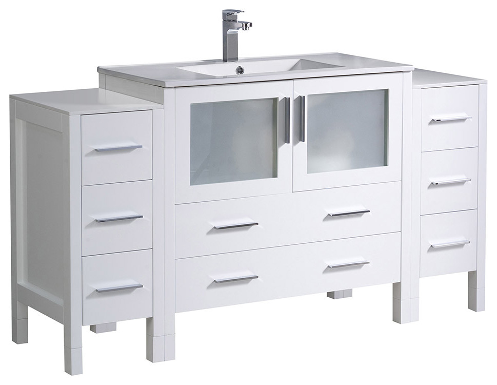 Torino 60" Bathroom Cabinet, White, With Top and Integrated Sink