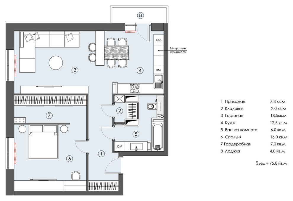 Евродвушка 76 кв.м