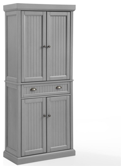 Pemberly Row 2-Cabinet and 2-Door Wood Pantry in Distressed Gray/Gold ...