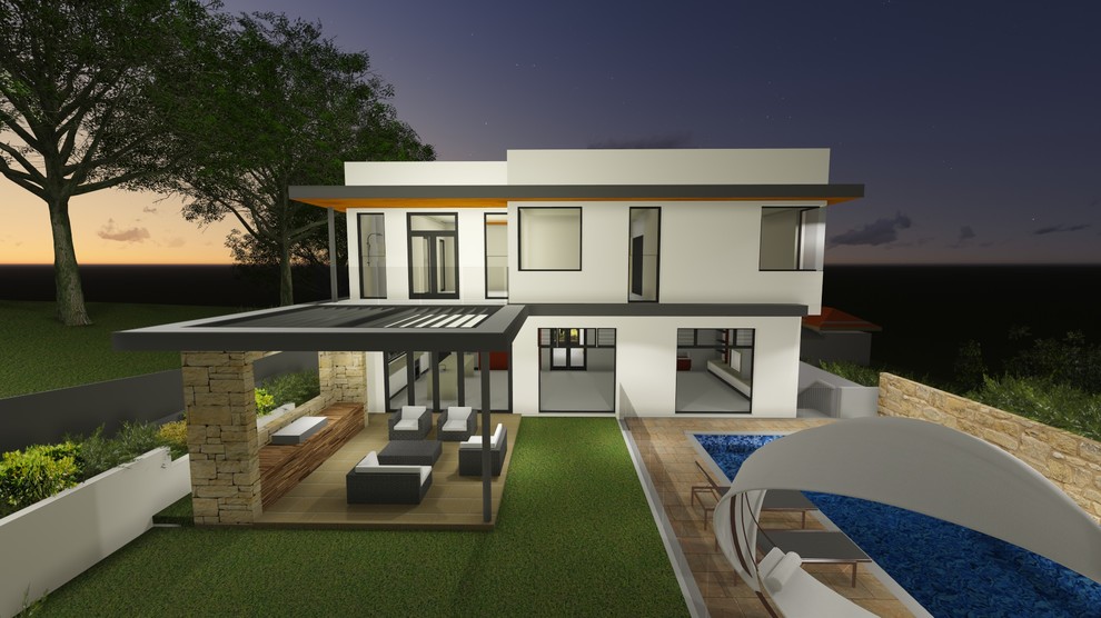 Home design - large modern home design idea in Sydney