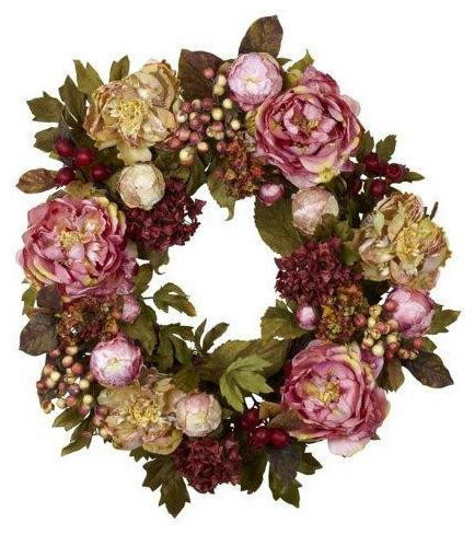 24" Peony Hydrangea Wreath, Autumn