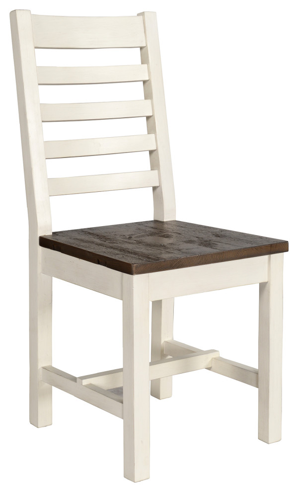 Farmhouse Wooden Dining Chair with Slatted Back, Set of 2, Brown and White Farmhouse Dining