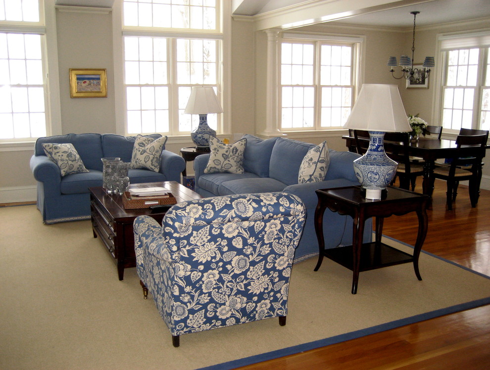 Blue And White Family Room Traditional Family Room