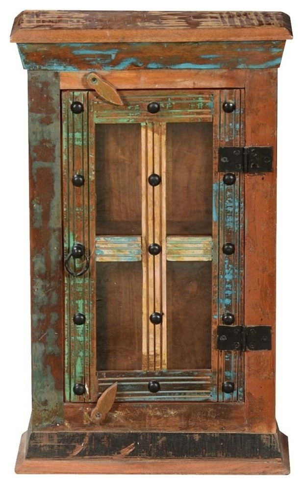 Rustic Patches Reclaimed Wood Mini Display Cabinet W Glass Door