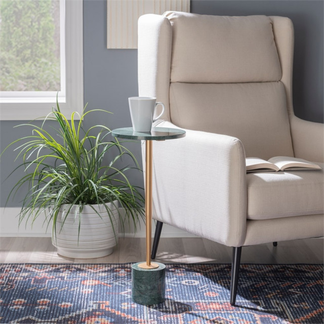 Linon Henny 10.5" Round Green Marble Drink Table in Gold Iron - Contemporary - Side Tables And ...