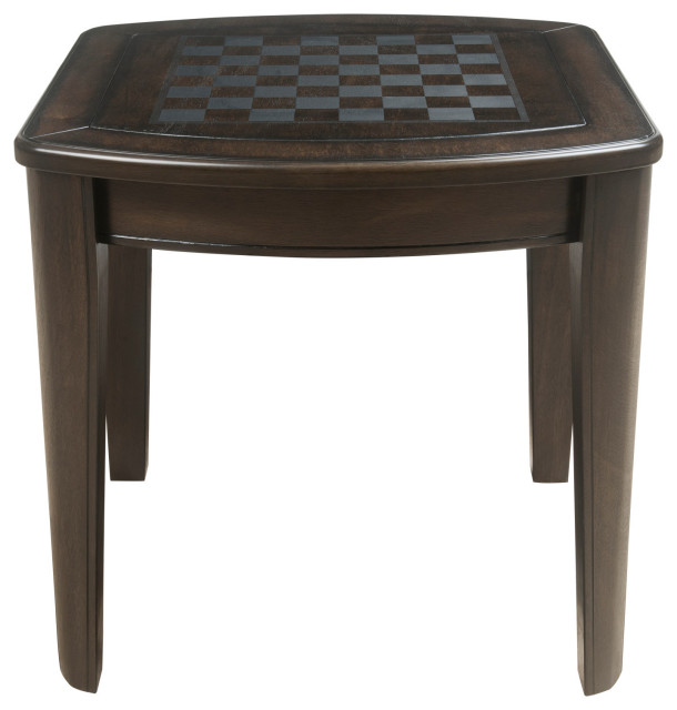 Diletta Dark Walnut Wood Game End Table with Chessboard