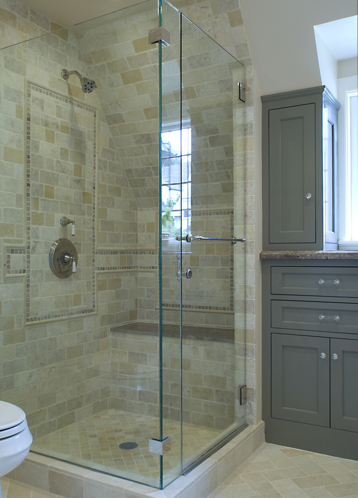 Design ideas for a traditional bathroom in San Francisco with an alcove shower.