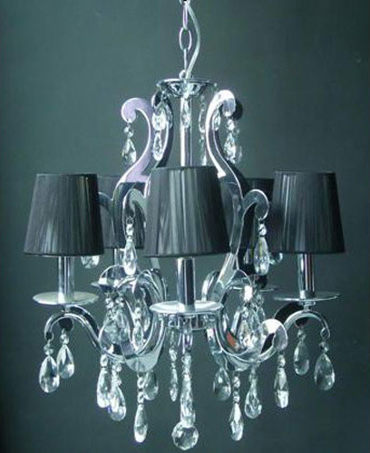 Rovello Five-Light Pearl Chandelier w/ Black Tubby Shades
