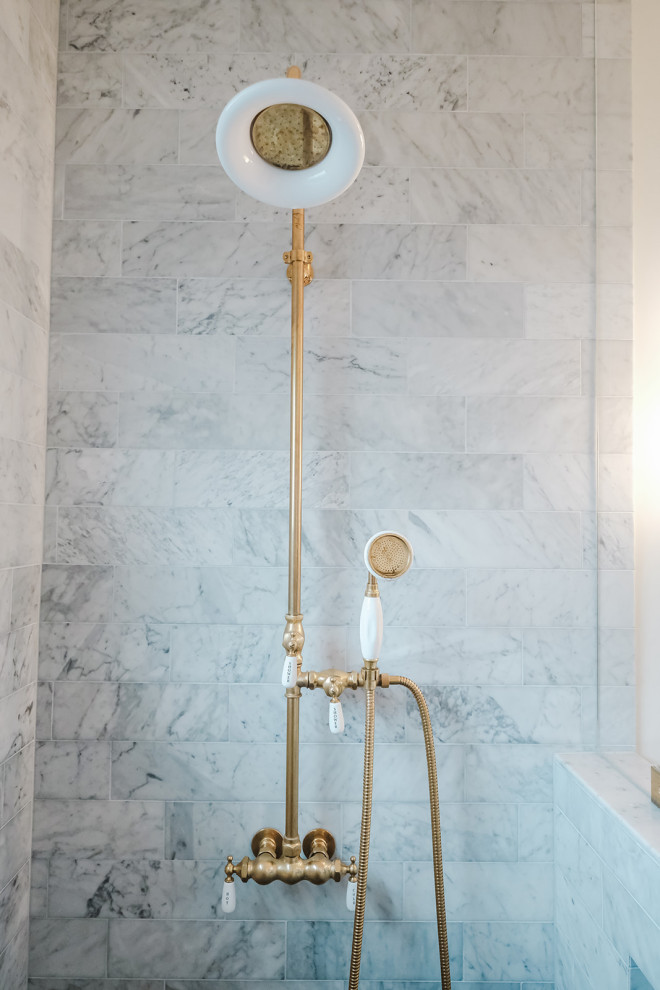 Classic hexagon mosaic tile bathroom remodel