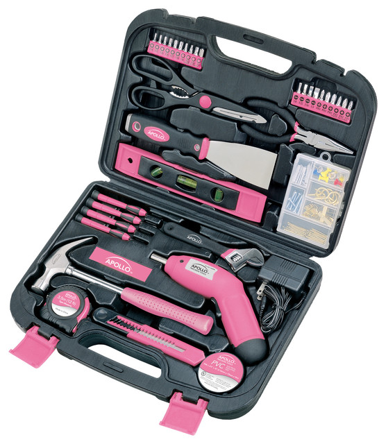 Apollo Tools 135 Piece Household Tool Kit, Pink