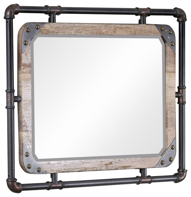 Furniture of America Gee Industrial Wall Mirror in Antique Black