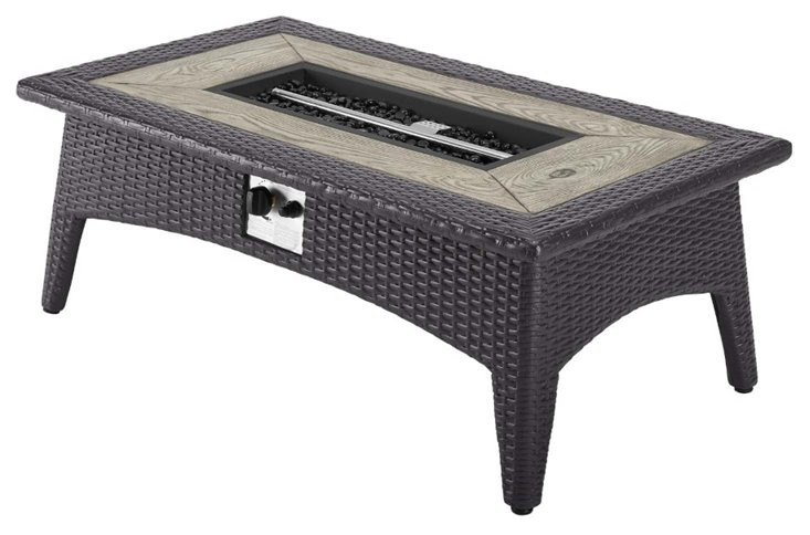 Modway Splendor Aluminum & Rattan Fire Pit Patio Coffee Table in Espresso