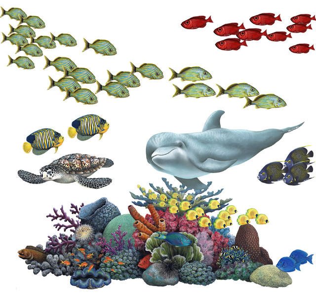 Coral Reef Tropical Fish Sticker Mural Wall Decal Beach Style Wall Decals by Walls of the