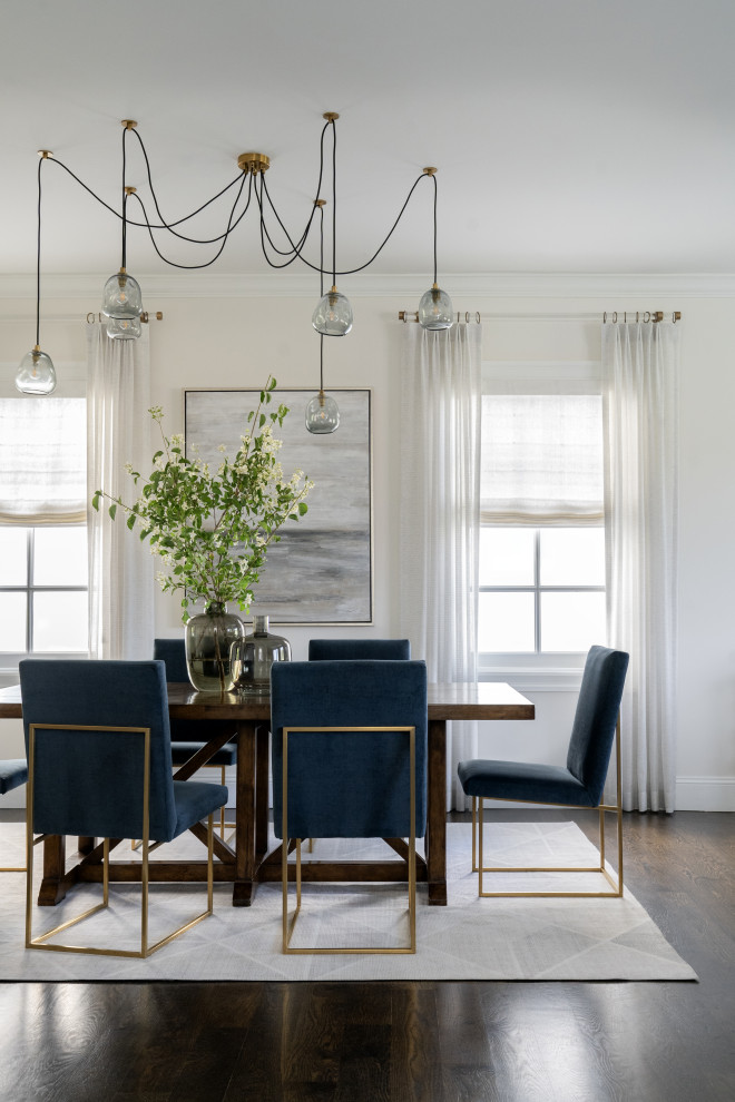 Inspiration for a transitional dark wood floor and brown floor kitchen/dining room combo remodel in San Francisco with white walls
