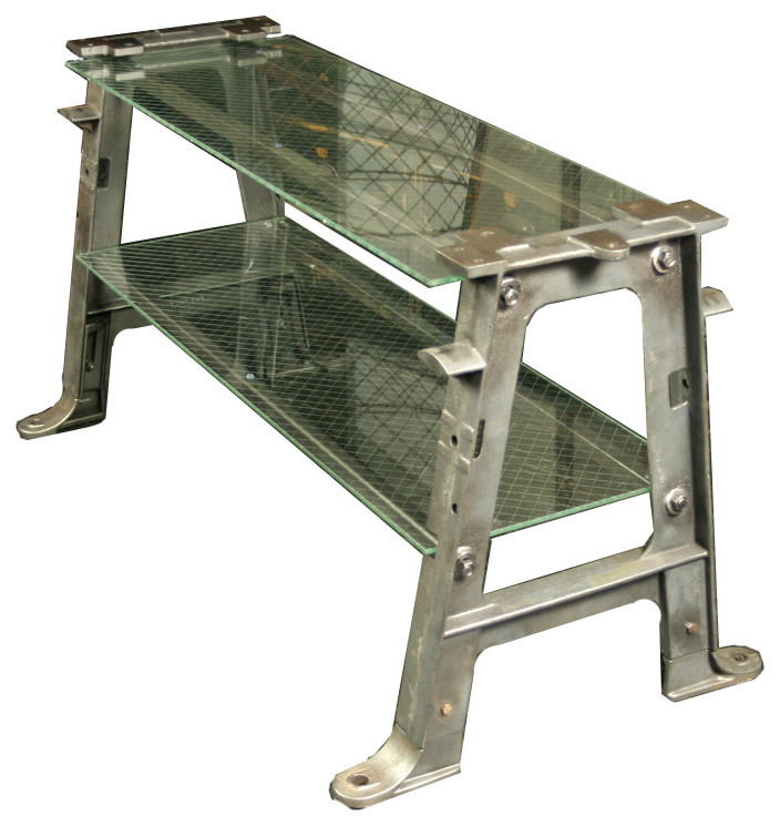 Vintage Wire Glass Industrial Console