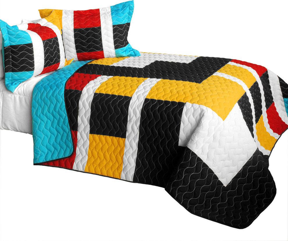 Designer - 1 3PC Brand New Vermicelli-Quilted Patchwork Quilt Set Full/Queen