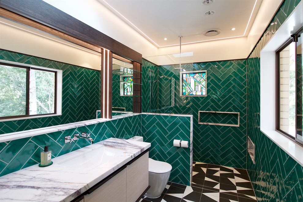 This is an example of a large contemporary bathroom in Brisbane.