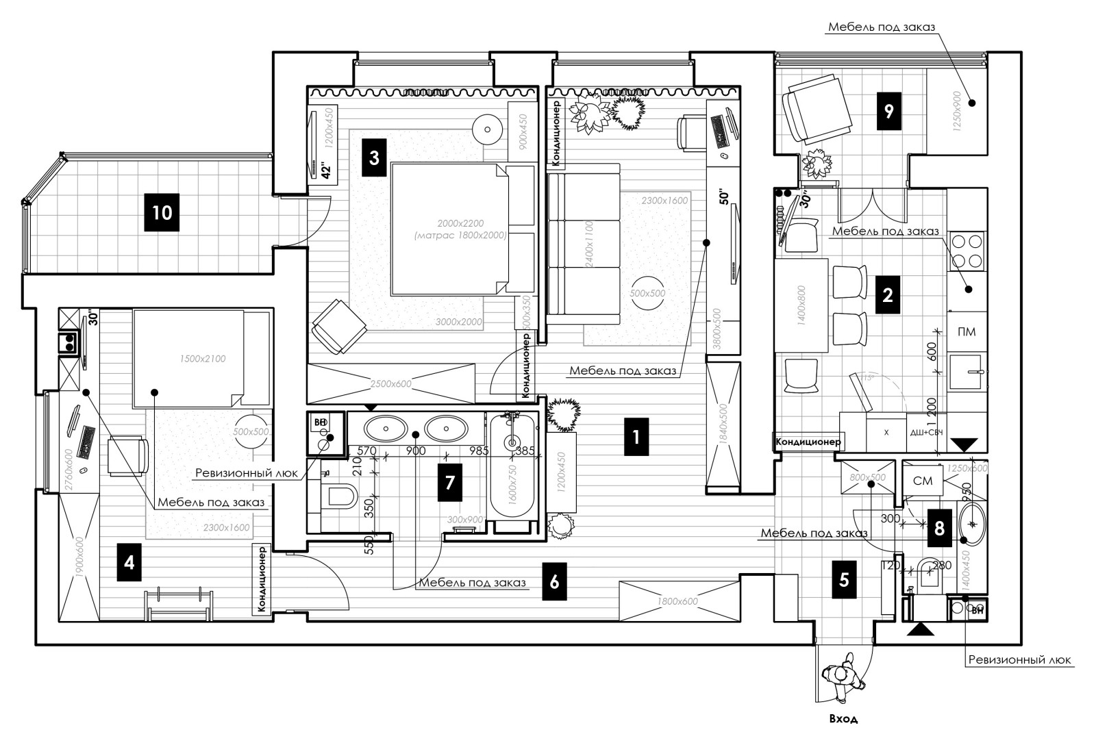 Современная трёшка с крутой гостиной и спальней