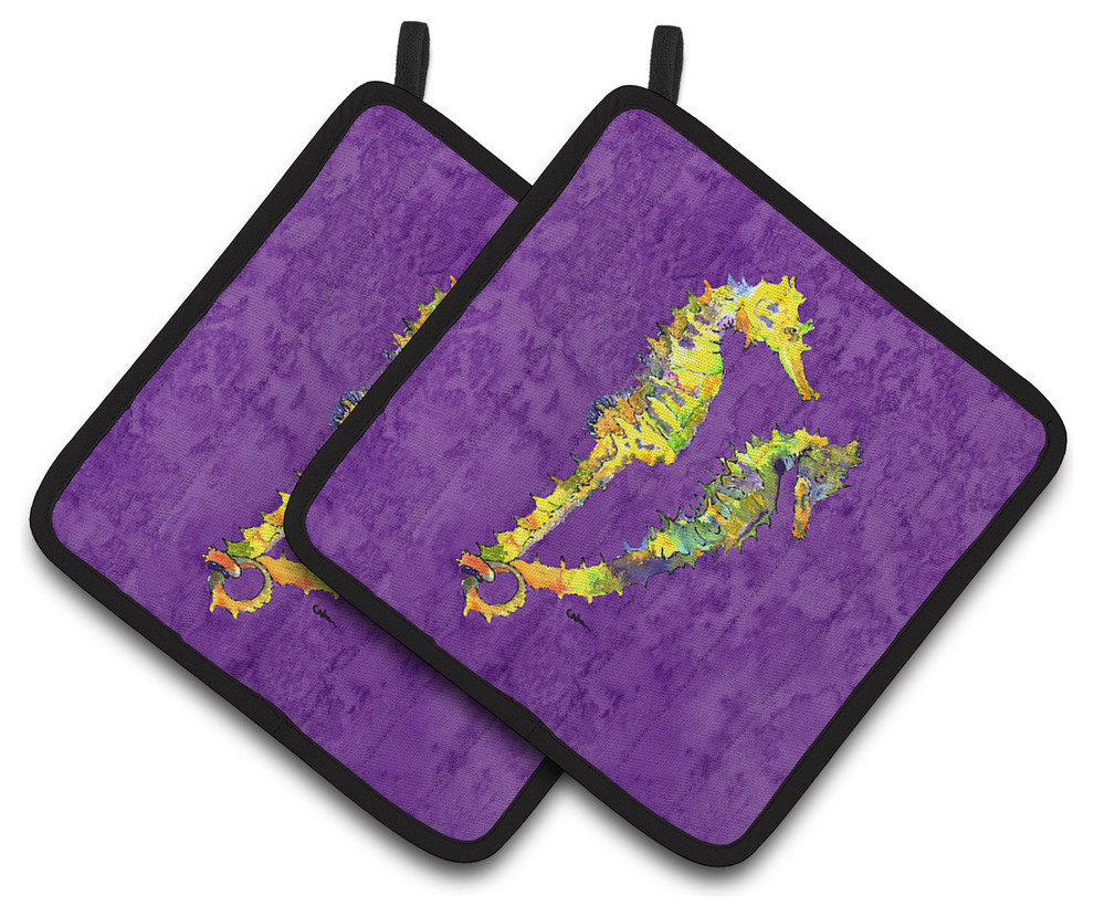 Seahorse Pot Holders, Set of 2 Beach Style Oven Mitts And Pot