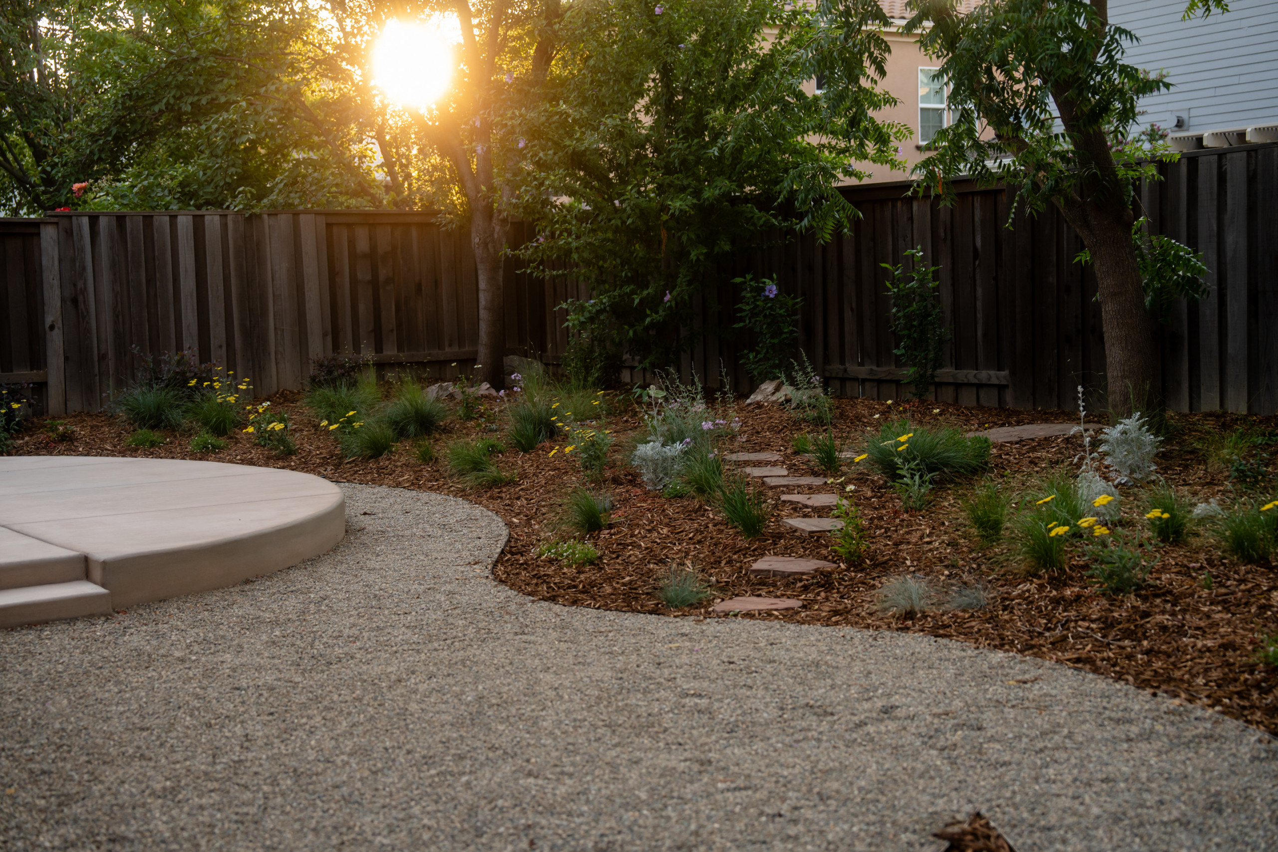 Evening Glow Over Patio and Meadow