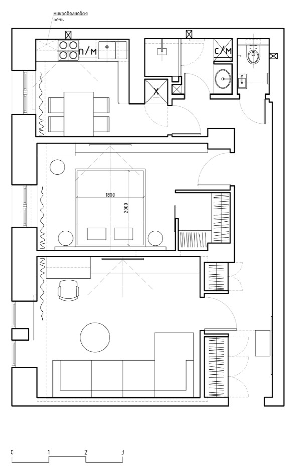 2-комнатная квартира 60 м.кв. План расстановки мебели